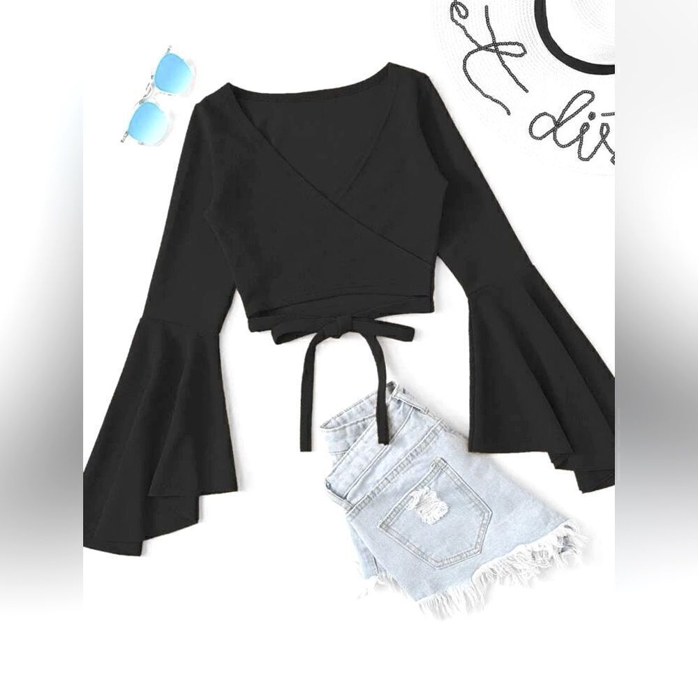 Tie Front - Flounce Sleeve - BoHo Wrap Blouse, Top l 1X l New